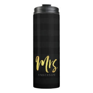 Bouteilles Isothermes Personnaliser Nom Mme Faux Gold et Black Stripes