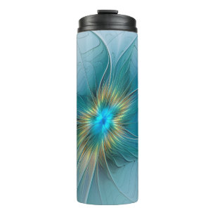 Bouteilles Isothermes Petite Beauté Moderne Bleu Or Fractal Art Flower