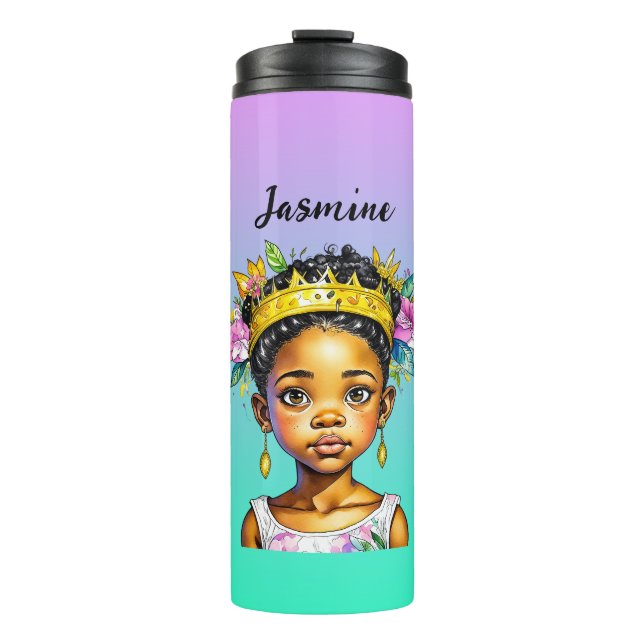 Bouteilles Isothermes Petite fille personnalisée Princesse de couleur (Devant)