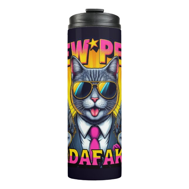Bouteilles Isothermes Pew Pew Madafakas Cool Chat avec style et pistolet (Devant)