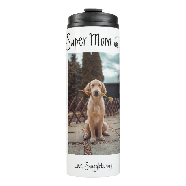 Bouteilles Isothermes Photo de chien Super Maman empreinte cardiaque Caf (Devant)