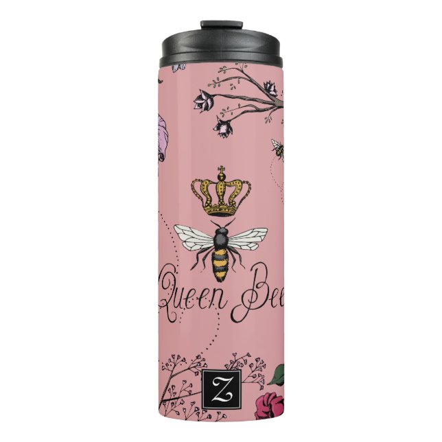 Bouteilles Isothermes Pink Floral Queen Bee & Gold Crown Monogramme (Devant)