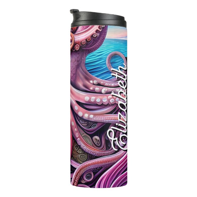 Bouteilles Isothermes Pink Kraken Octopus Tentacles Nom personnalisé (Tourné sur la droite)
