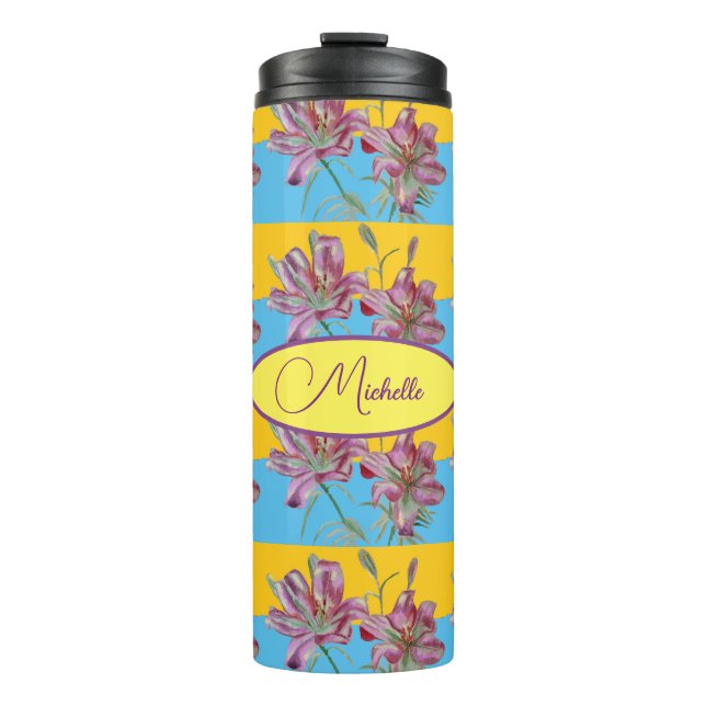 Bouteilles Isothermes Pink Lily Aquarelle Peinture Girls Floral Art (Devant)