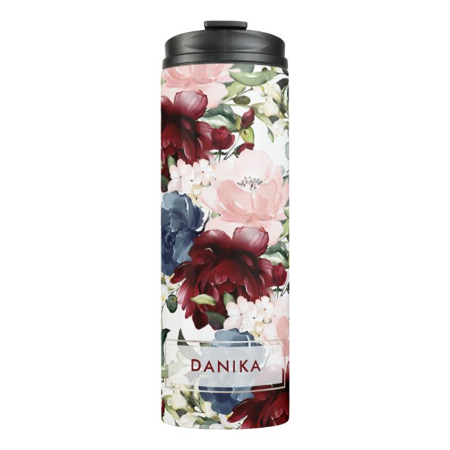 Bouteilles Isothermes PixDezines Floral Aquarelle Blush Burgundy Navy (Devant)