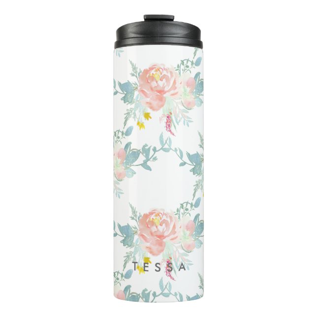 Bouteilles Isothermes PixDezines Floral/Aquarelle/Peonies/Peach+Mint (Devant)