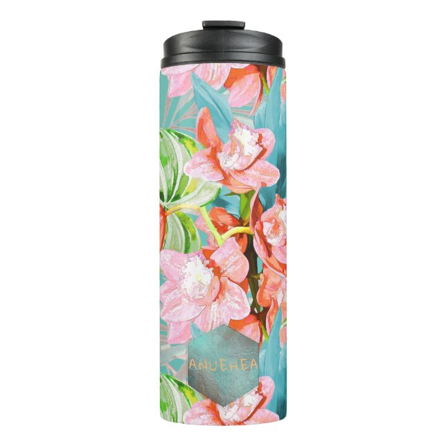 Bouteilles Isothermes PixDezines Orchid Isle, Orange Cymbidium, Turquois (Devant)