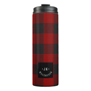 Bouteilles Isothermes PixDezines Plaid Buffalo, Monogramme rouge noir