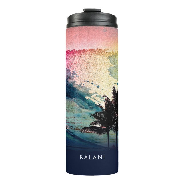 Bouteilles Isothermes PixDezines Surf Up Hawaiian Beach/Rose/Green (Devant)