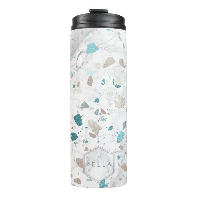 Bouteilles Isothermes PixDezines TERRAZZO AQUA ARGENT TURQUOISE (Devant)