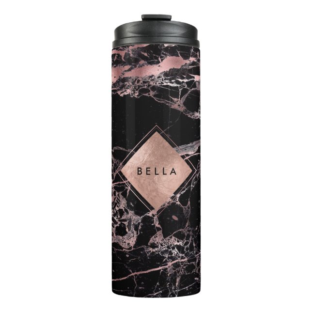 Bouteilles Isothermes PixDezines VEINES ROSÉES ET DORÉES FAUX MARBRE NOI (Devant)
