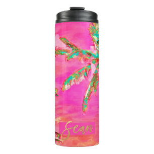 Bouteilles Isothermes PixDezines Vintage Hawaiian Beach/Pink/Turquoise