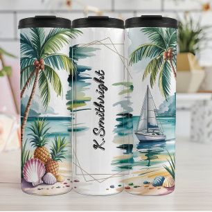 Bouteilles Isothermes Plage avec Sailboat et Palms
