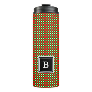 Bouteilles Isothermes Plaid de Noël moderne Monogramme Initial Rouge Ver