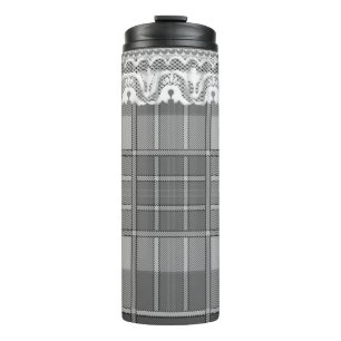 Bouteilles Isothermes Plaid et dentelle noir blanc gris gris mignon cein