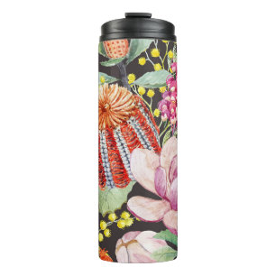 Bouteilles Isothermes Plantes australiens tropicaux, motif aquarelle.