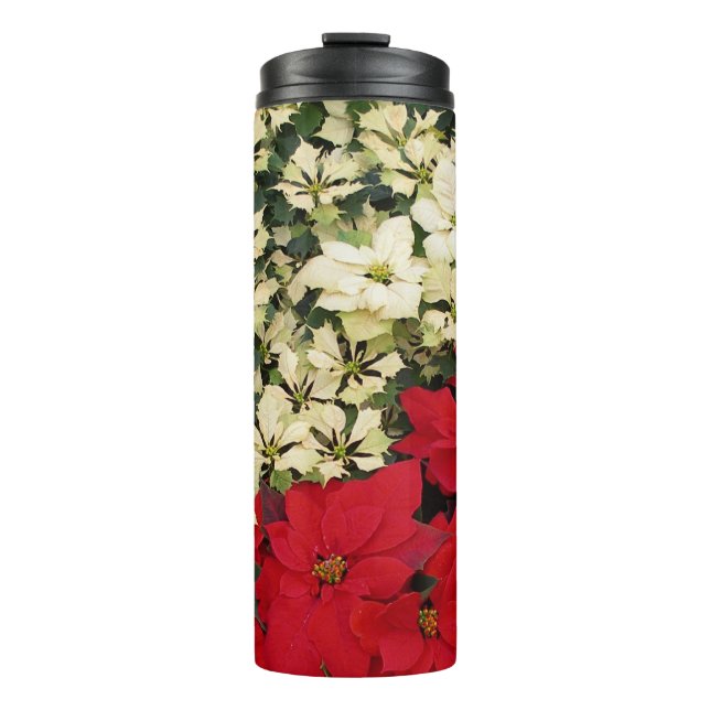 Bouteilles Isothermes Poinsettias blanches et rouges I Holiday Floral (Devant)