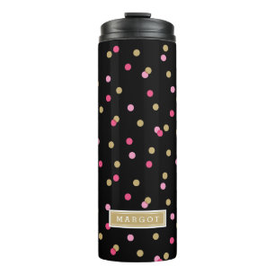 Bouteilles Isothermes Points Confetti Noir Rose et Or Monogramme
