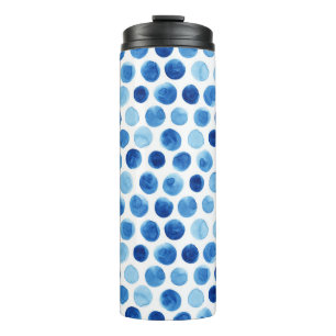 Bouteilles Isothermes Pois bleus, motif aquarelle sans couture.
