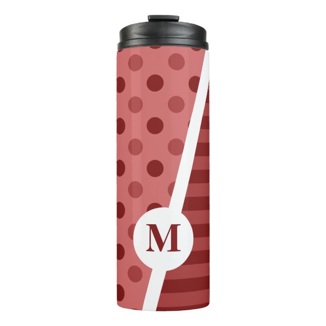 Bouteilles Isothermes Pois et rayures rouges pastel : Monogramme (Devant)