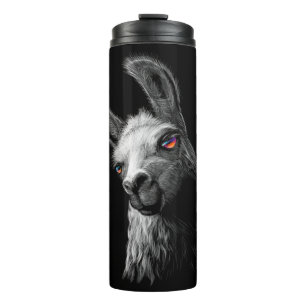 Bouteilles Isothermes Portrait Head Cute Llama sur Arrière - plan noir