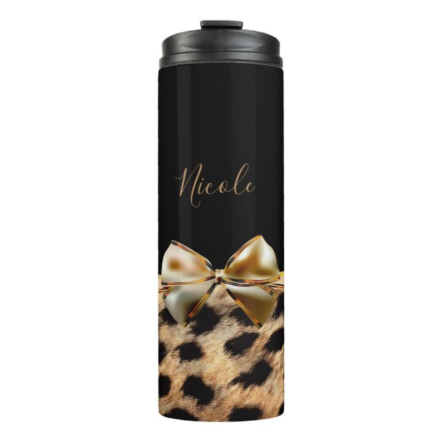 Bouteilles Isothermes Poster de animal Cheetah Leopard Black & Gold Bow (Devant)