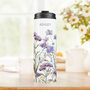 Bouteilles Isothermes Pré à fleurs sauvages violet aquarelle avec monogr