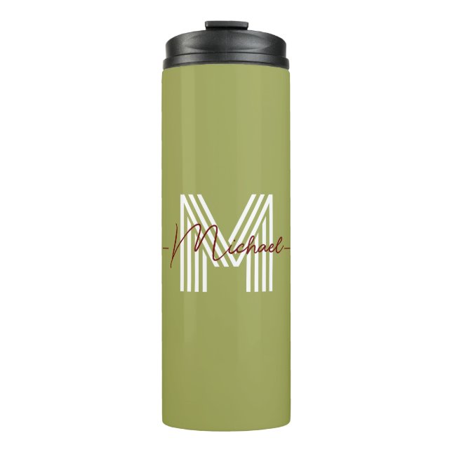 Bouteilles Isothermes Premier monogramme moderne design Olive green chic (Devant)