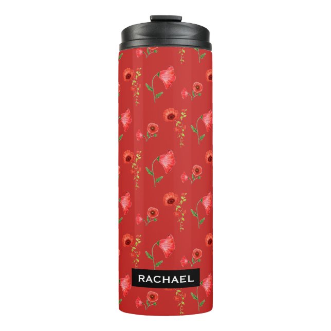 Bouteilles Isothermes Pretty Red Poppies Pattern Personalised (Devant)