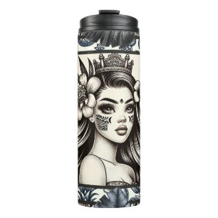 Bouteilles Isothermes Princesse polynésienne Bleu Floral Tribal
