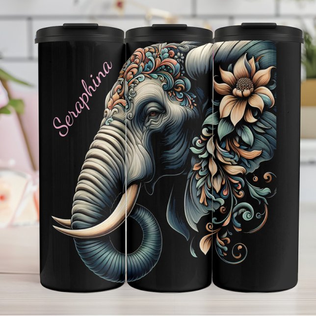 Bouteilles Isothermes Profil détaillé des éléphants : Accents floraux (Créateur téléchargé)