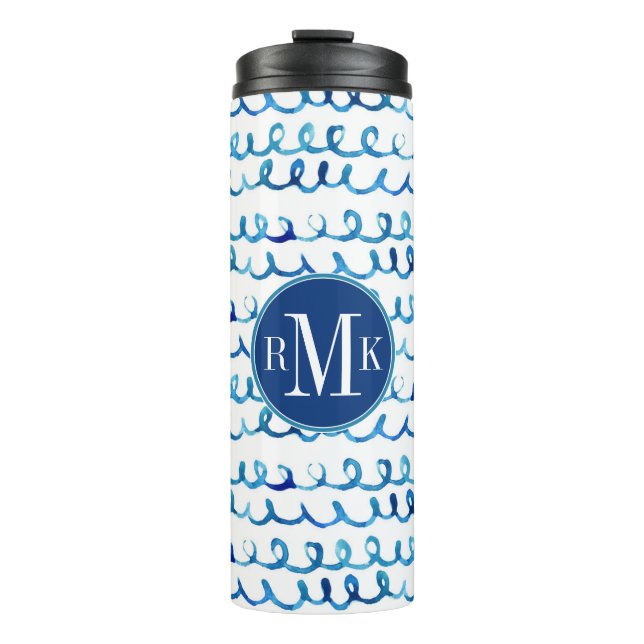 Bouteilles Isothermes Profil onduleux d'aquarelle bleue peinte à la main (Devant)