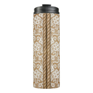 Bouteilles Isothermes REGARDE Brown DE BURLAP AVEC REGARDE DE LACE BLANC