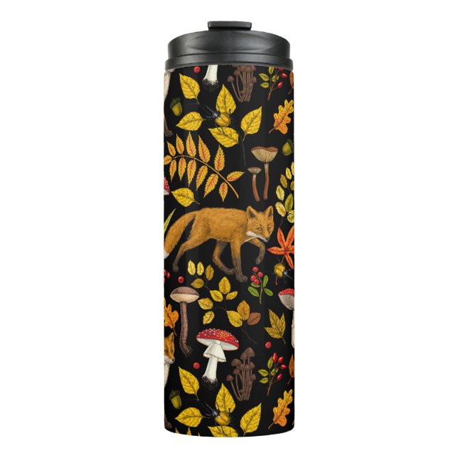 Bouteilles Isothermes Renard d'automne sur noir (Devant)