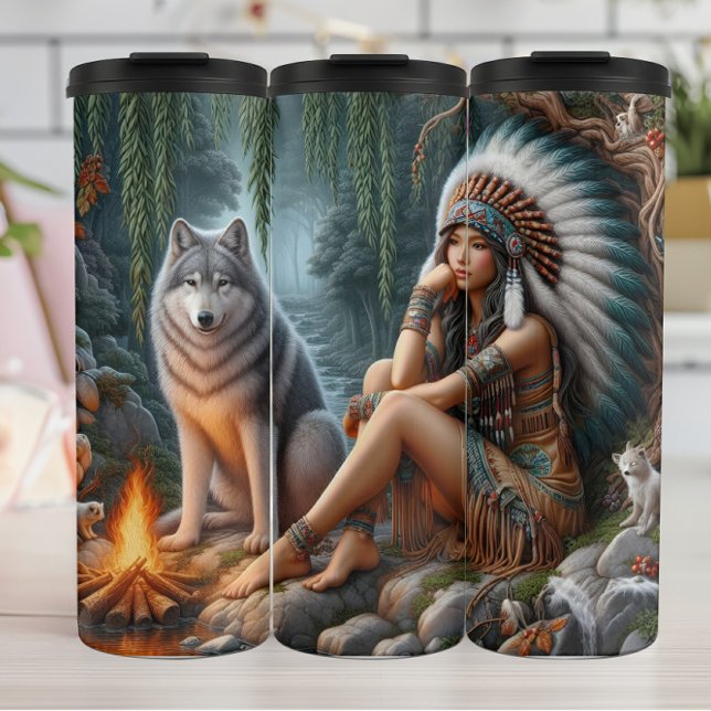 Bouteilles Isothermes Rencontre forestière : Femme, Loup, Feu. (Créateur téléchargé)