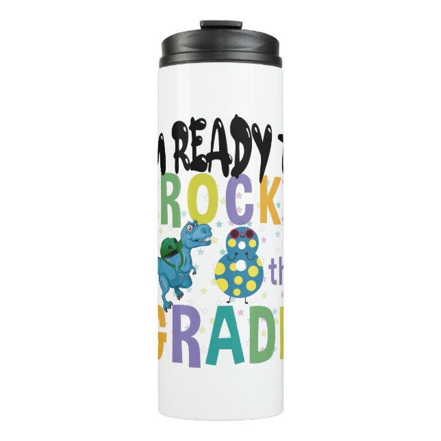 Bouteilles Isothermes Retour à l'école Je suis prêt à rocher Dino de 8e  (Devant)