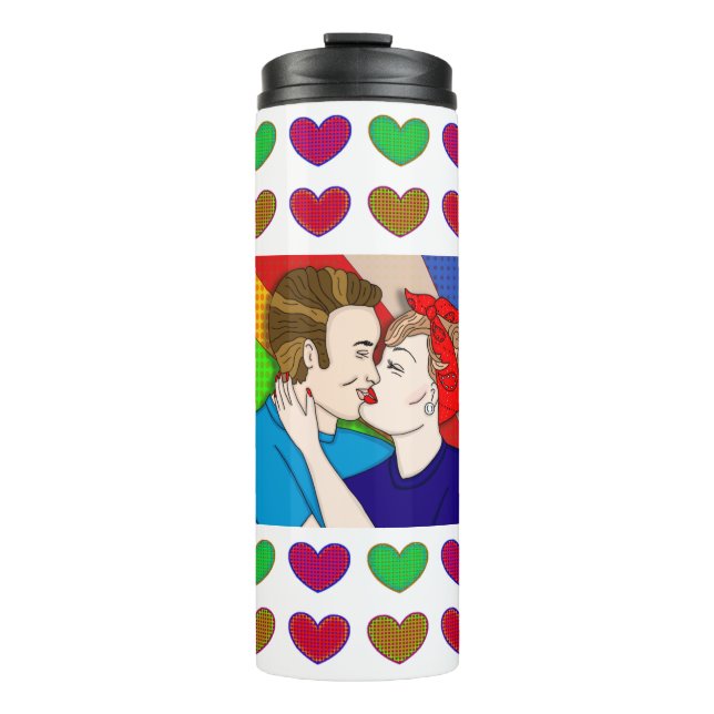 Bouteilles Isothermes Retro 1950 Style Pop Art Couple Kissing Brunette (Devant)