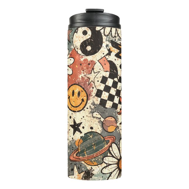 Bouteilles Isothermes Retro 90s Psychedelic Doodle Pattern with Yin Yang (Devant)