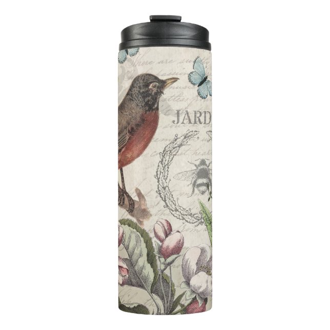 Bouteilles Isothermes Robin Elegant Bird Butterfly French Art (Devant)