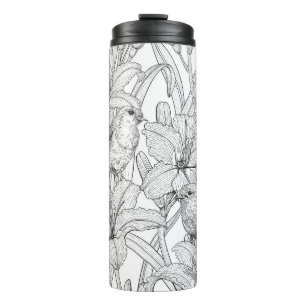 Bouteilles Isothermes Robins et fleurs de lys, noir et blanc
