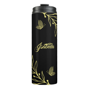 Bouteilles Isothermes Romantique élégant or floral noir