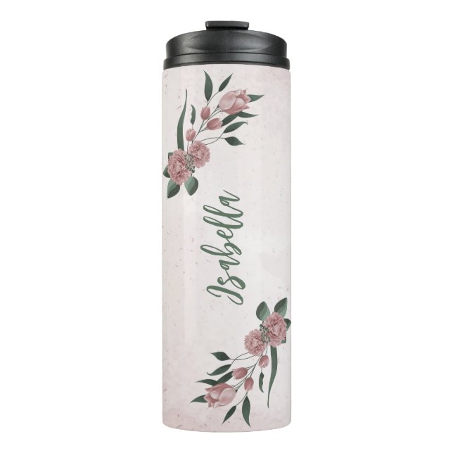 Bouteilles Isothermes romantique fleurs roses verdure (Devant)