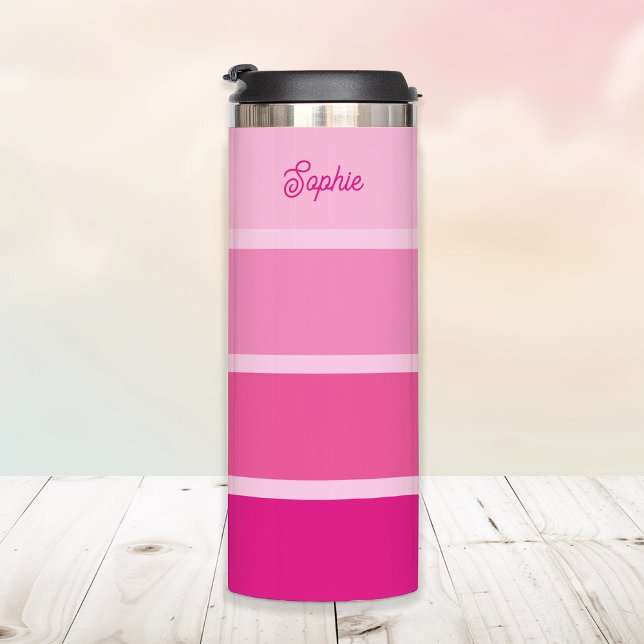 Bouteilles Isothermes Rose chaud vif | Ombre Stripes avec script (A stylish tumbler with vibrant pink ombre stripes)