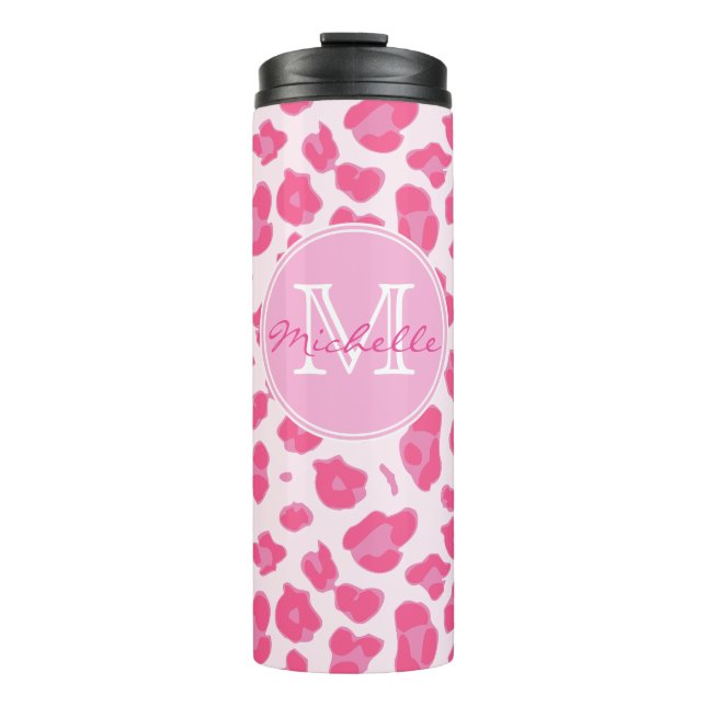 Bouteilles Isothermes Rose élégant sur le monogramme rose de l'empreinte (Devant)