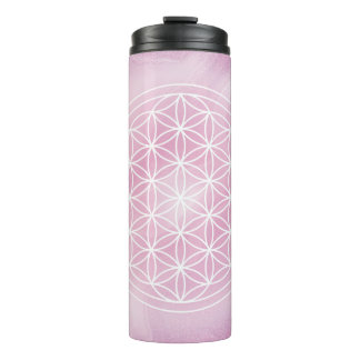Bouteilles Isothermes rose, fleur de vie, géométrie sacrée