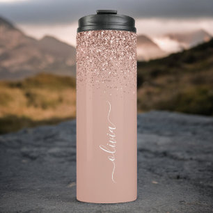 Bouteilles Isothermes Rose Gold Blush Pink Glitter Girly Monogram Nom