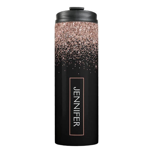 Bouteilles Isothermes Rose Gold Blush Rose Pailleté Monogramme Nom Fémin (Devant)