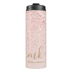 Bouteilles Isothermes Rose Gold Pailleté Lettres Initiales et Nom de Lux