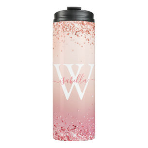 Bouteilles Isothermes Rose Gold Pailleté Monogramme Élégant