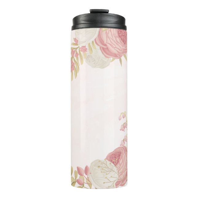 Bouteilles Isothermes Rose romantique blanc & or floral  (Devant)